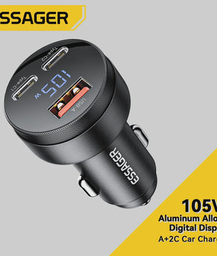 Essager 105W Auto Oplader: Snelladen met USB-C, QC4.0, PD & PPS voor iPhone, Samsung, Xiaomi