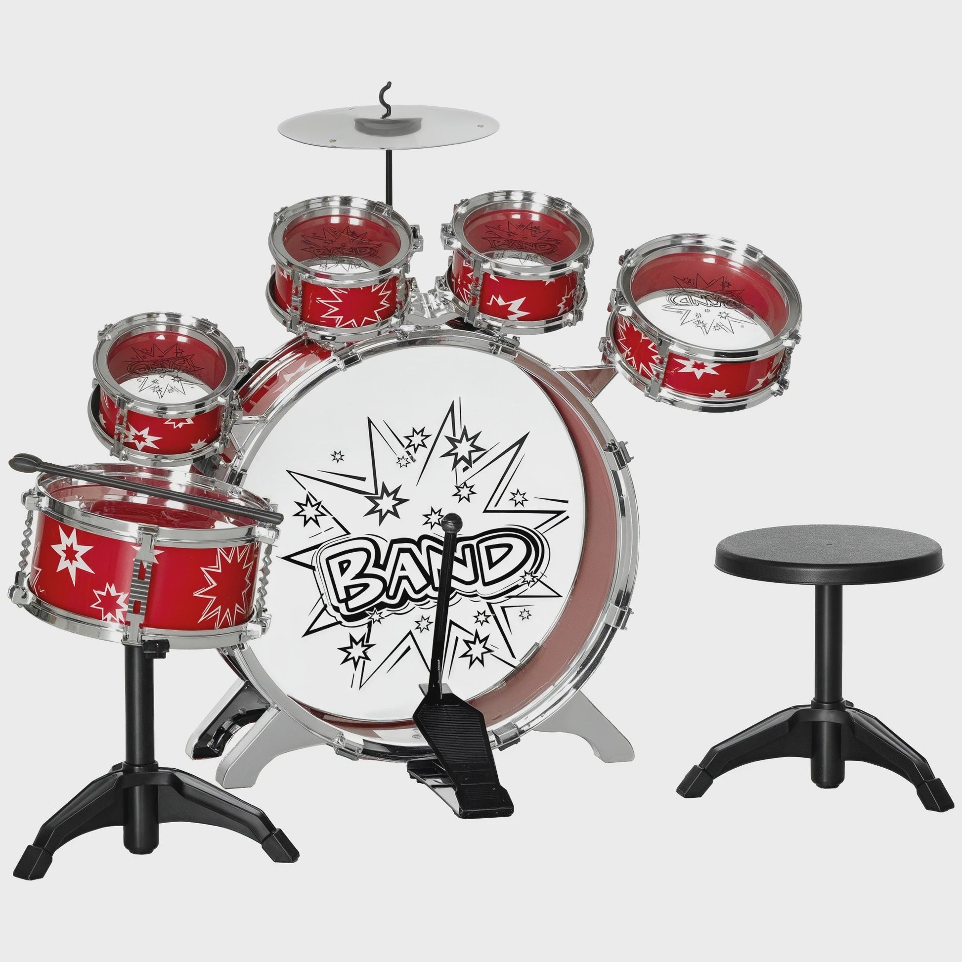 Aiyaplay Kinder Drumstel met Sterren Thema en Krukje - 65x22x57 cm