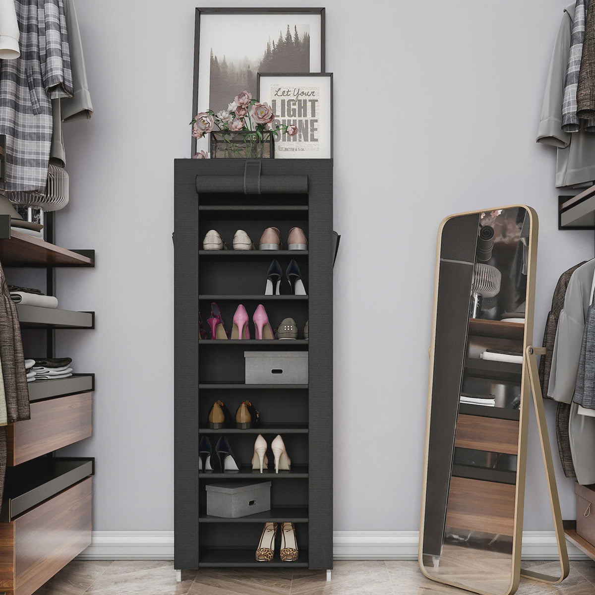 SONGMICS Schoenenrek 10 Lagen - 28x58x160 cm - Metaal Frame - Organiseer je schoenenkast
