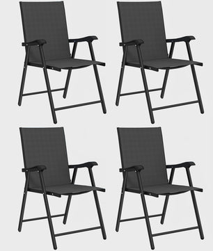 Set van 4 zwarte inklapbare tuinstoelen met stevig stalen frame en hoge rugleuning