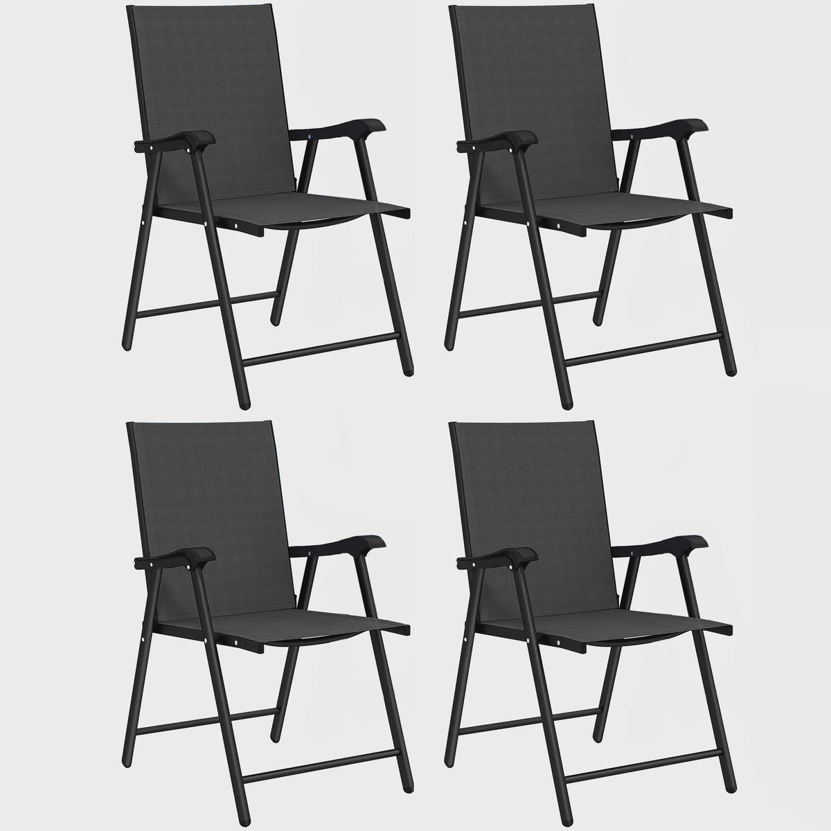 Set van 4 zwarte inklapbare tuinstoelen met stevig stalen frame en hoge rugleuning