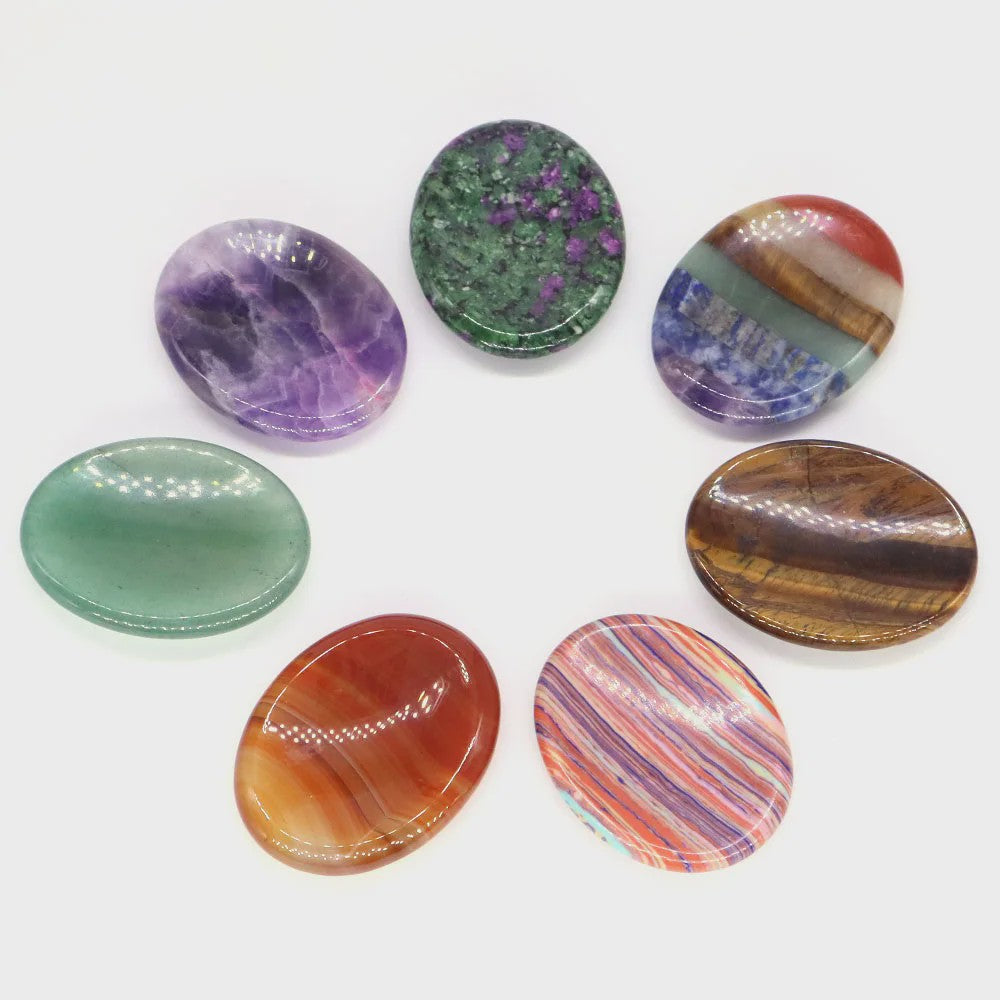 7 Chakra Kristallen Worry Stones - Ovalen Massage & Meditatie Edelstenen (35x45mm)