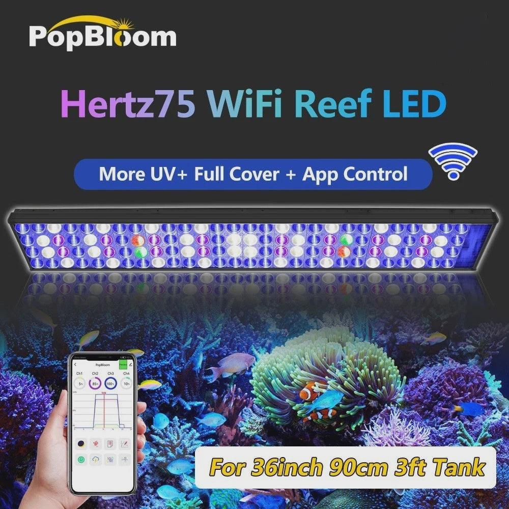 PopBloom Turing75 Marine LED Aquariumverlichting - 80-100cm, Full Spectrum, App-gestuurd