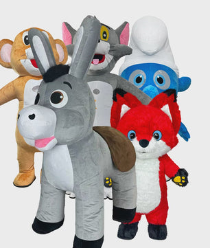 Opblaasbaar Mascot Kostuum Set: Ezel, Muis, Kat & Vos - Feest, Halloween, Cosplay