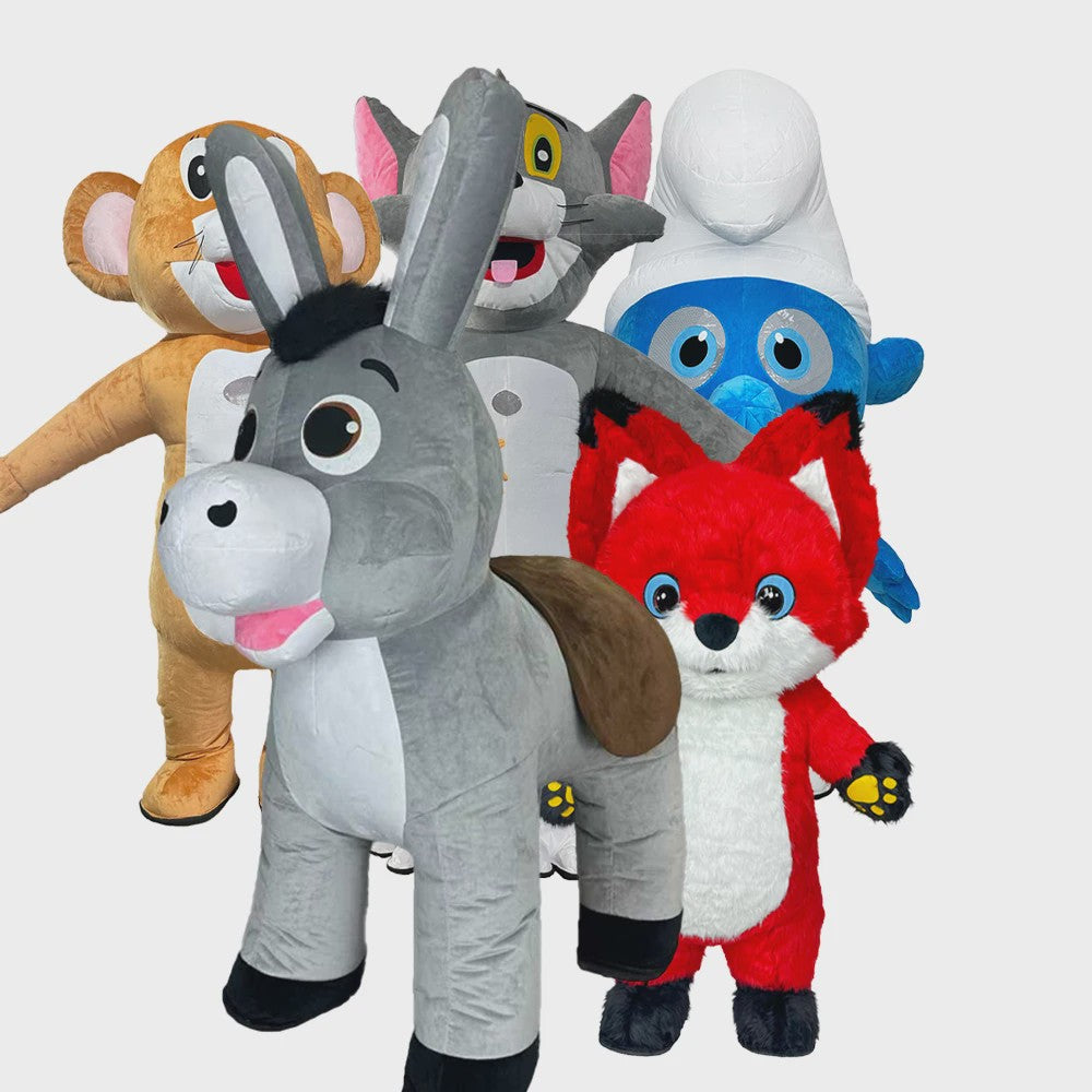 Opblaasbaar Mascot Kostuum Set: Ezel, Muis, Kat & Vos - Feest, Halloween, Cosplay
