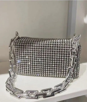 Glamoureuze Strass Bucket Bag met Glitter Ketting - Mini Crossbody Tasje