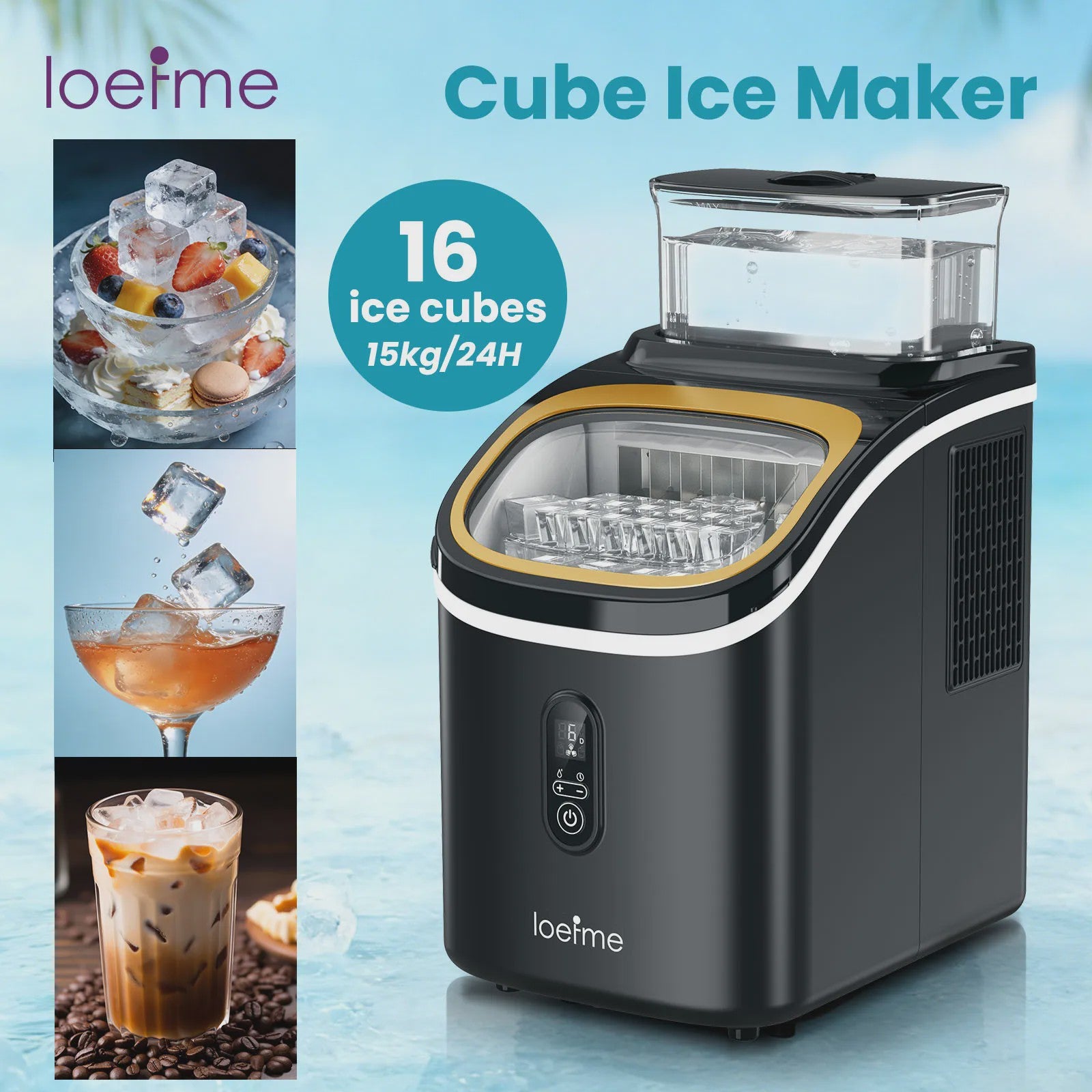 LOEFME Draagbare IJsmachine - 15kg/24u, Snel IJs Maken in 6-13 Minuten
