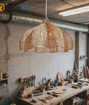 Rotan Hanglamp 60cm Beige - Sfeervolle Wicker Plafondlamp met E27 Fitting voor Woon- en Eetkamer