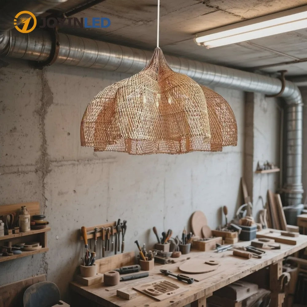 Rotan Hanglamp 60cm Beige - Sfeervolle Wicker Plafondlamp met E27 Fitting voor Woon- en Eetkamer