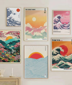 Japanse Canvas Print: Iconische Fuji & Golven - Retro Landschap Poster