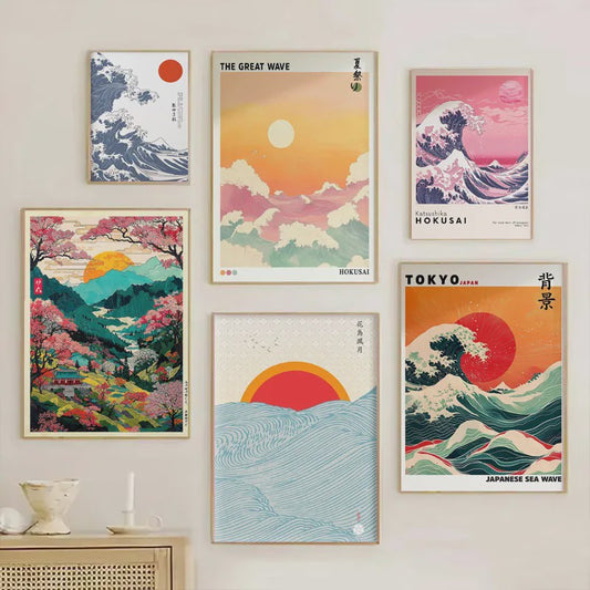 Japanse Canvas Print: Iconische Fuji & Golven - Retro Landschap Poster