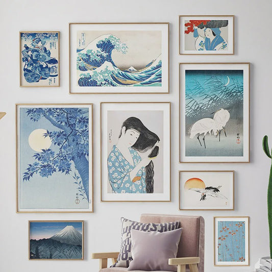 Vintage Japanse Muurdecoratie Canvas: Hokusai Golven, Fuji & Geisha Kunst