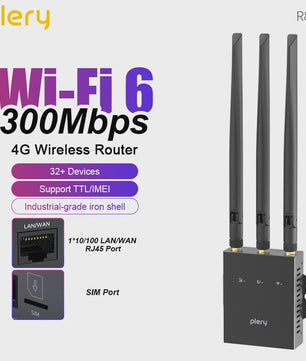 PLERY CAT4 4G LTE WiFi Router met WiFi6, 300Mbps en SIM-kaart ondersteuning voor 32+ apparaten