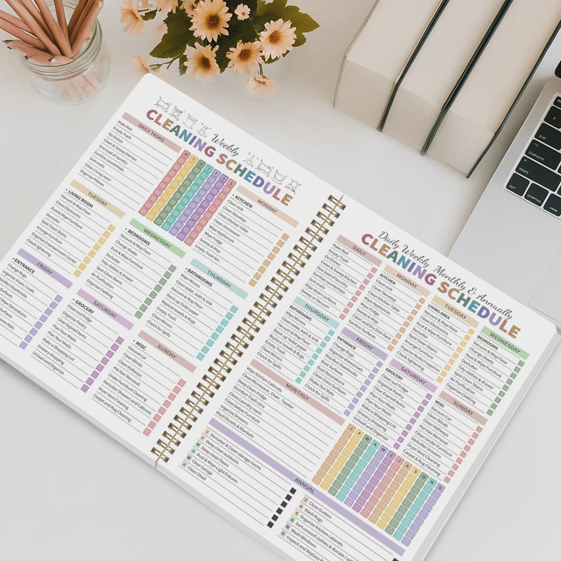 Huishoudplanner & Schoonmaak Checklist Boek - Dagelijks, Wekelijks, Maandelijks