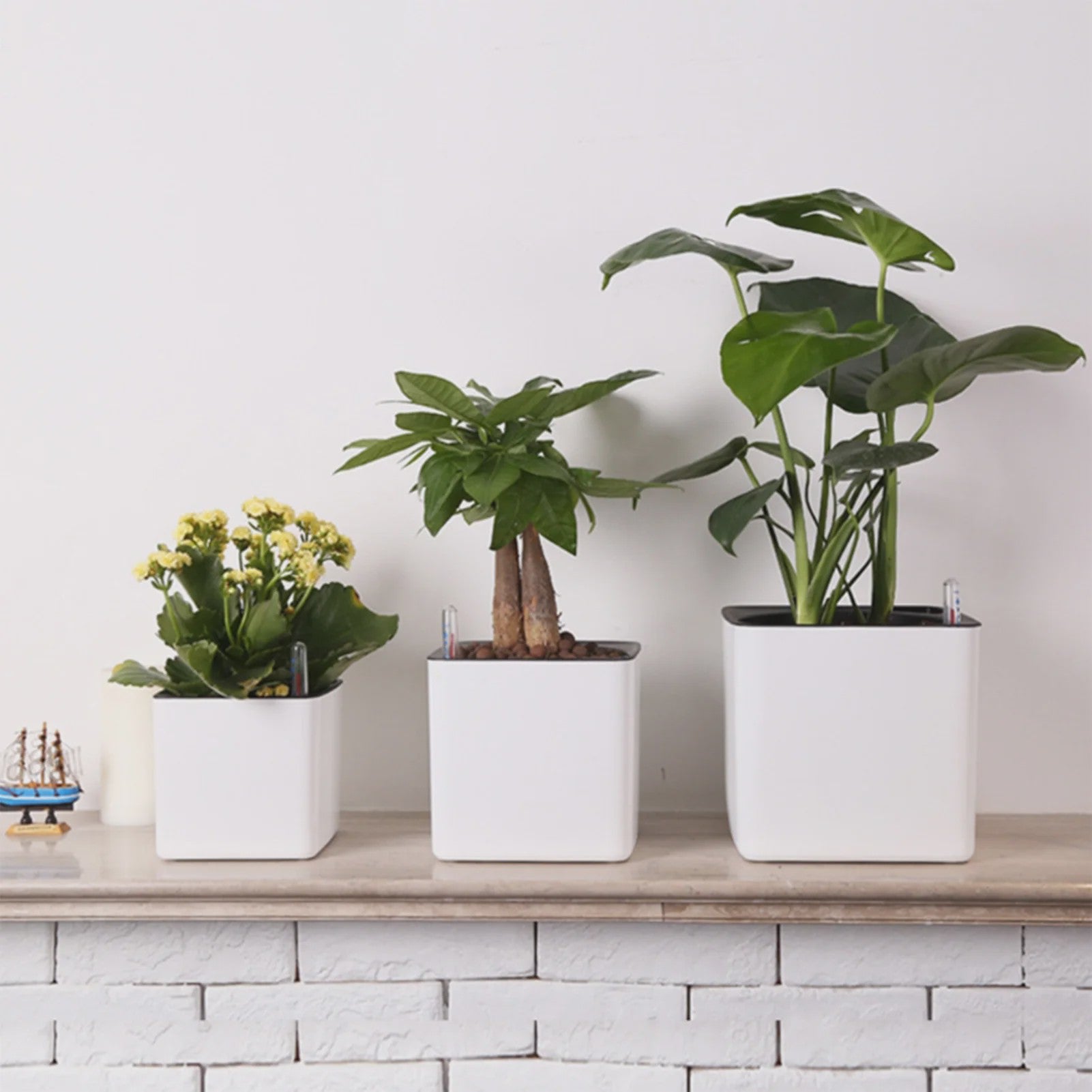 Self Watering Planter Self-watering Pot with Water Level Indicator White Self Watering Planter Modern Decorative Planter Pot