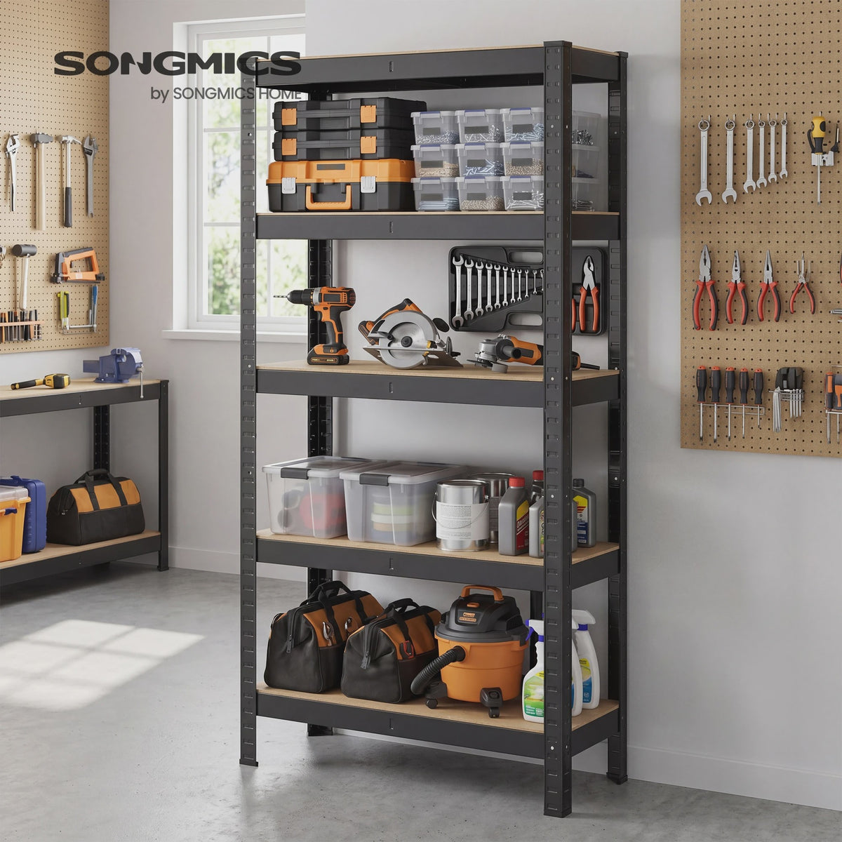 Songmics Metalen Stellingkast 5 Legborden Set van 2 - 150x75x30cm - Hoge Draagkracht