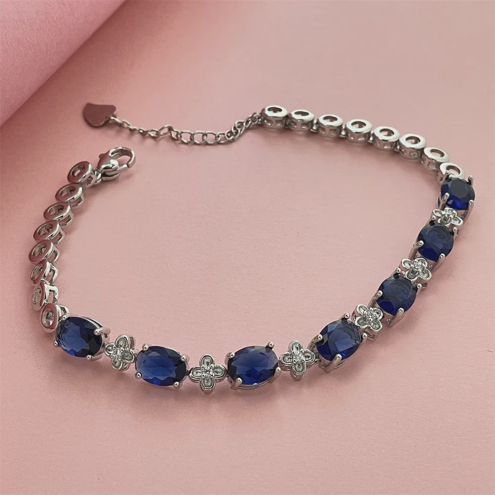 925 Sterling Zilveren Armband met Donkerblauwe Edelstenen - Elegant & Modieus Cadeau
