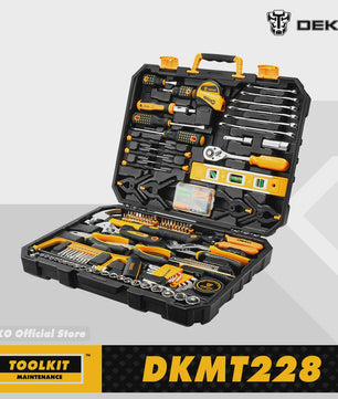 DEKO DKMT228 Complete Gereedschapskist - 228 Delige Handgereedschap Set voor Auto Reparatie en Klussen