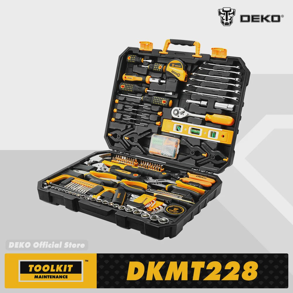 DEKO DKMT228 Complete Gereedschapskist - 228 Delige Handgereedschap Set voor Auto Reparatie en Klussen
