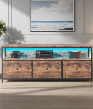 Vintage TV Meubel met LED Verlichting en 3 Stoffen Lades - Industrieel Design