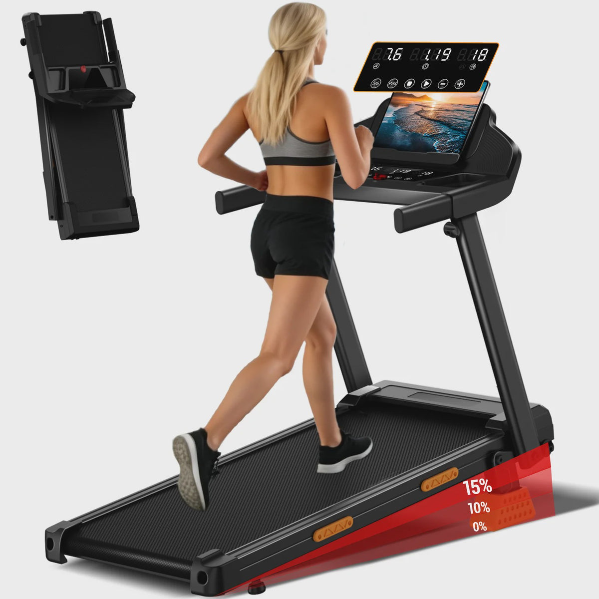 UMAY Loopband 3.0HP met 15% Hellingshoek, Opvouwbaar, 180kg Draagvermogen & LED Display - Ideaal voor Thuis Workout