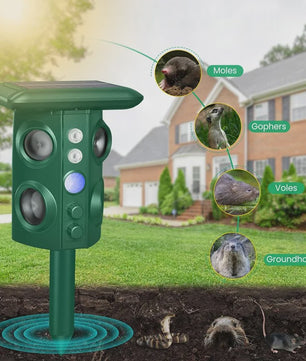 Solar Ongedierteverjager met Ultrasoon Geluid, LED Licht & Vibratie - Tuin & Gazon