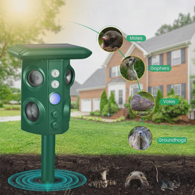 Solar Ongedierteverjager met Ultrasoon Geluid, LED Licht & Vibratie - Tuin & Gazon