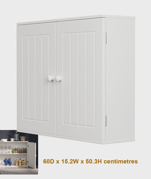 Houten Wandkast Badkamer met Dubbele Deuren - Wit - Ophangbaar & Vrijstaand - 60x50.3x15.2cm