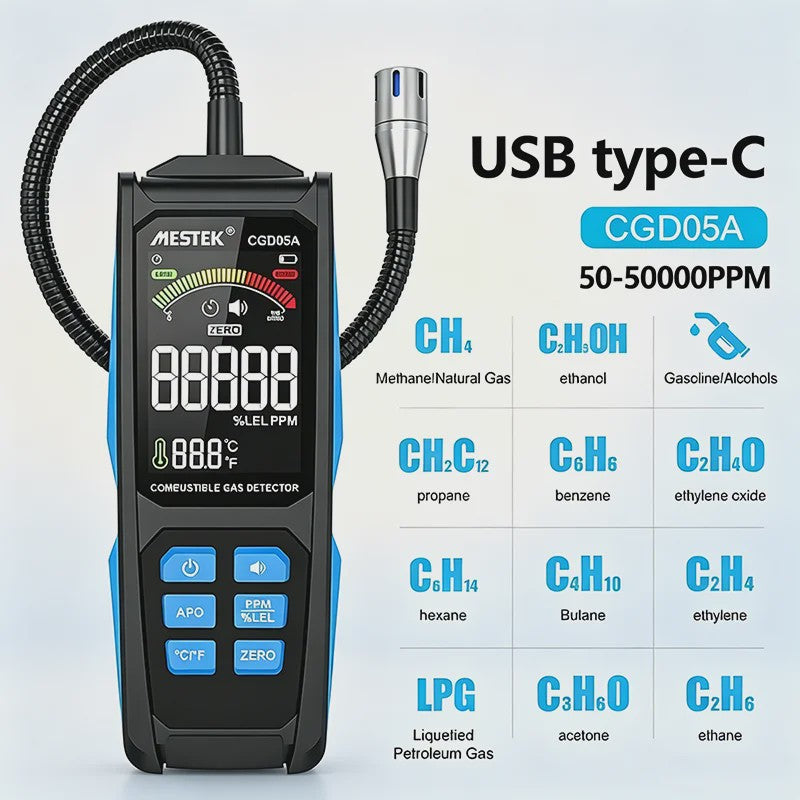 Professionele Gasdetector - Methaan, LPG & Combustibele Gassen - 50000 PPM / 100%LEL - CE Gecertificeerd
