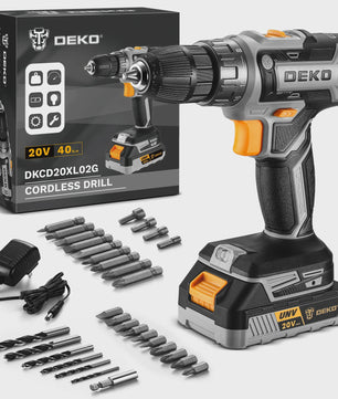 DEKO 20V Accuboormachine Set met Batterij en Lader - Krachtig en Veelzijdig
