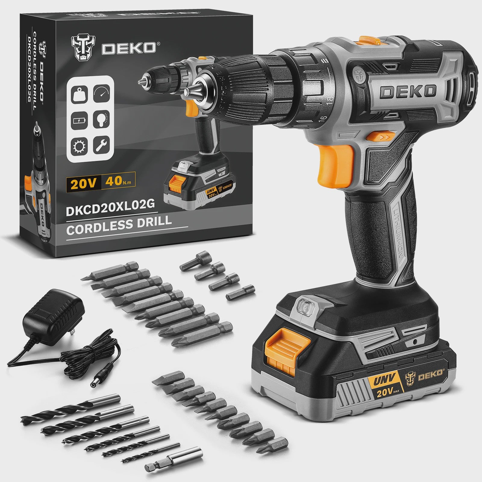 DEKO 20V Accuboormachine Set met Batterij en Lader - Krachtig en Veelzijdig