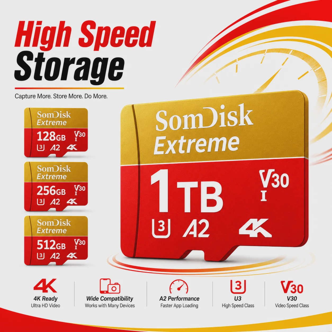 Snelle Micro SDXC Kaart 128GB/256GB/512GB/1TB/2TB - Class 10, U3, A2, 4K Video Ready