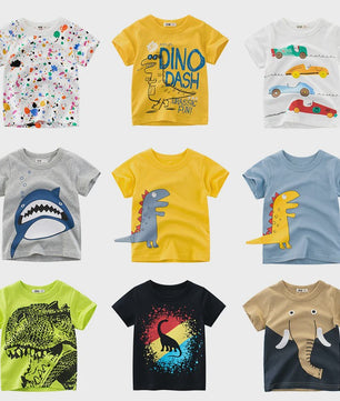 Zomer T-shirts Jongens 2-8 Jaar - Katoen, Korte Mouw met Leuke Prints