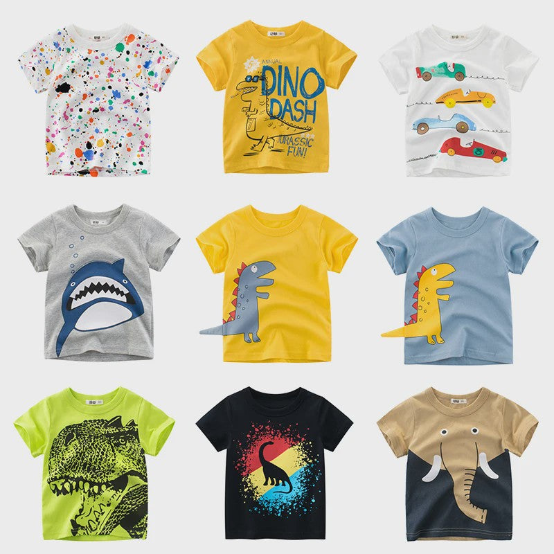 Zomer T-shirts Jongens 2-8 Jaar - Katoen, Korte Mouw met Leuke Prints
