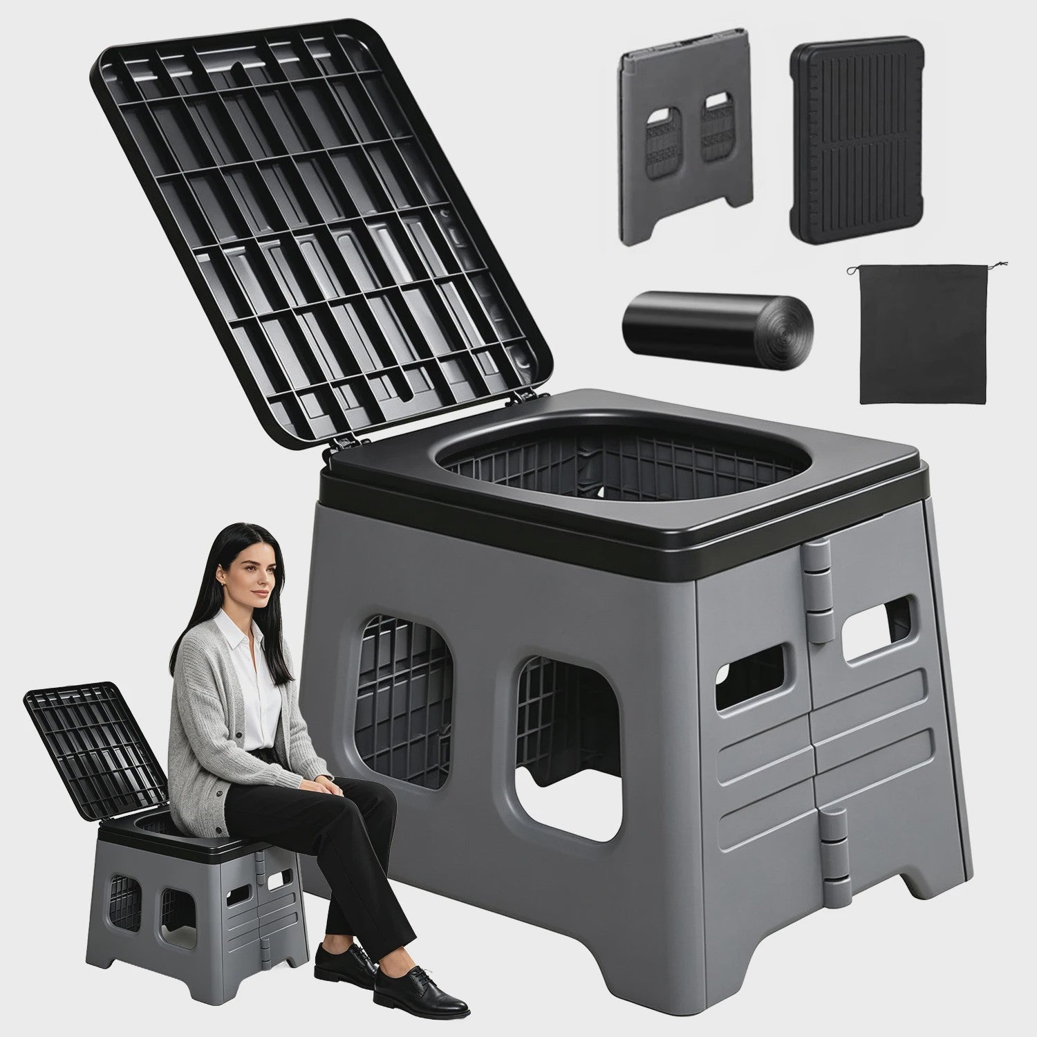 Draagbaar Toilet met Deksel - Sterk en Compact voor Kamperen, Wandelen & Boottochten