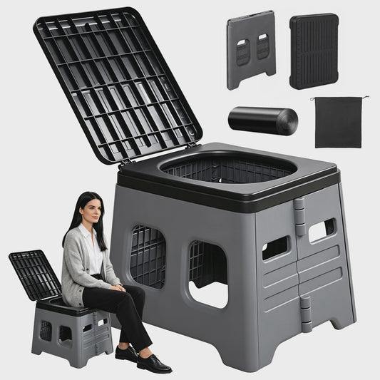 Draagbaar Toilet met Deksel - Sterk en Compact voor Kamperen, Wandelen & Boottochten