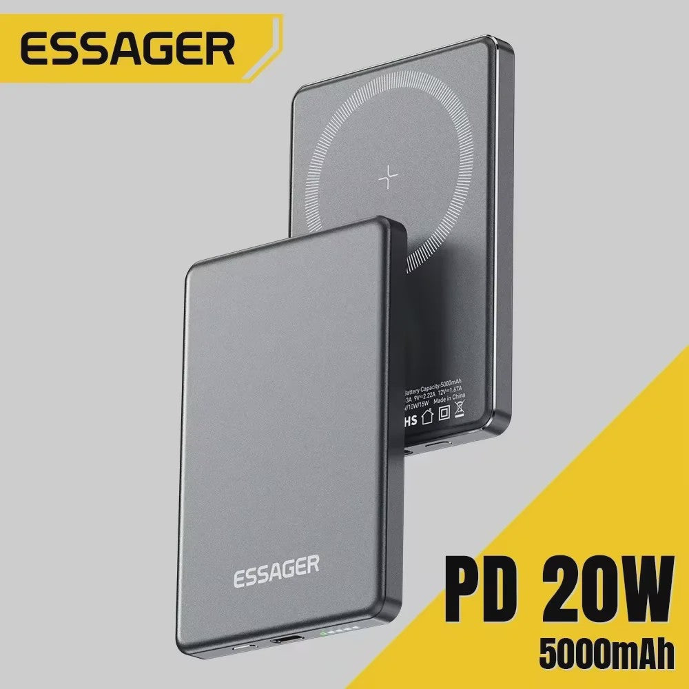 Essager Magnetische Powerbank 5000mAh 20W - Draadloos Snel Opladen voor iPhone (Magsafe)
