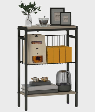 Homcom Smalle Bijzettafel met 3 Open Planken en Stalen Frame - Industrieel Design