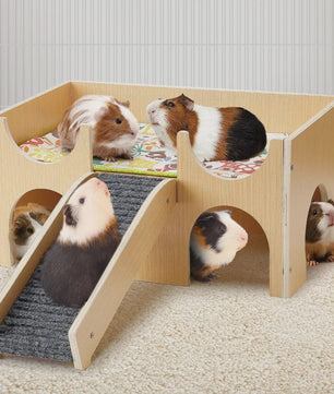 Stevig Houten Speelhuis voor Cavia's - Meerdere Niveaus met Trapjes & Verstopmogelijkheden