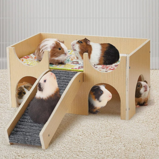Stevig Houten Speelhuis voor Cavia's - Meerdere Niveaus met Trapjes & Verstopmogelijkheden