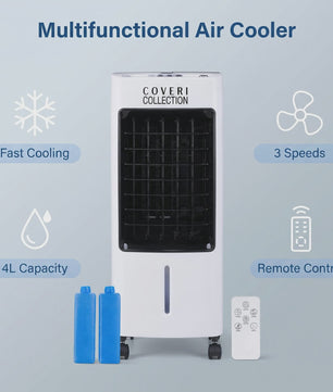 Draagbare Water Air Cooler met 4L Tank, 65W, 3 Snelheden & Afstandsbediening