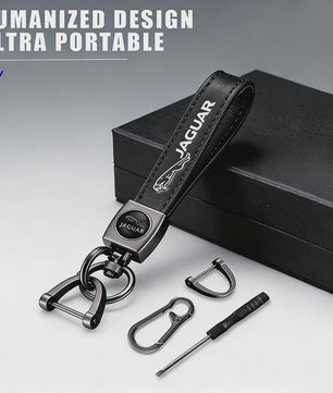 Luxe Lederen Autosleutel Hanger met Jaguar Logo - Decoratief & Duurzaam