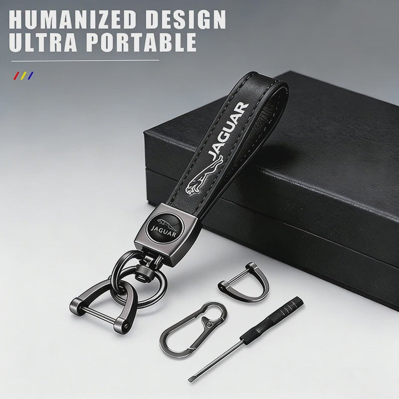 Luxe Lederen Autosleutel Hanger met Jaguar Logo - Decoratief & Duurzaam