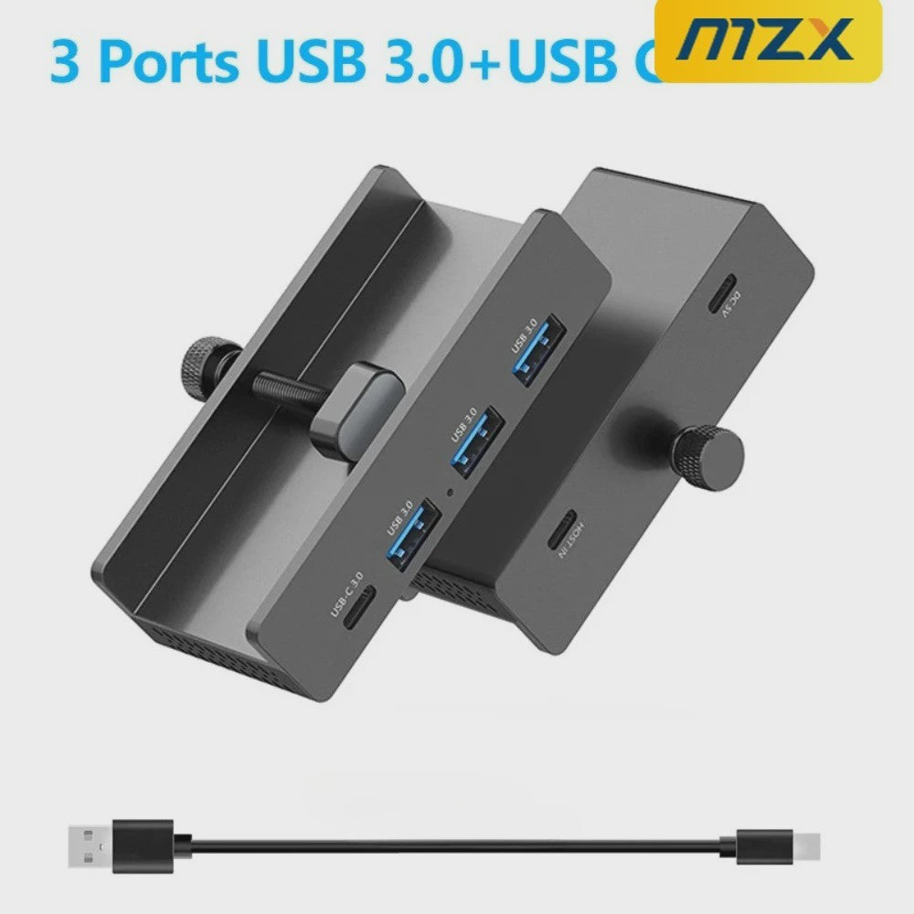 Aluminium USB 3.0/3.2 Hub met Clip: 5Gbps/10Gbps Docking Station voor Monitor & Bureau
