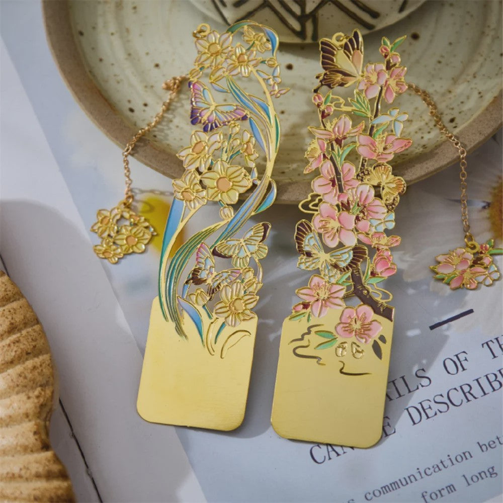 Luxe Metalen Bladwijzers - Retro Chinese Stijl met Bloemen & Vlinders