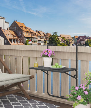 Opklapbare Balkontafel - Hangend, Verstelbaar in Hoogte, Rotan Look - Ideaal voor Buiten