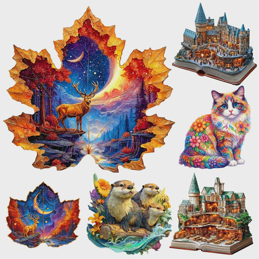 Houten Puzzel Kasteel & Bladeren - Uniek Decoratie Cadeau