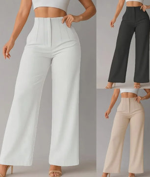 Elegante Dames Pantalon met Hoge Taille en Wijde Pijpen - Perfect voor Kantoor en Casual Gelegenheden