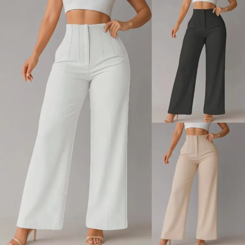 Elegante Dames Pantalon met Hoge Taille en Wijde Pijpen - Perfect voor Kantoor en Casual Gelegenheden