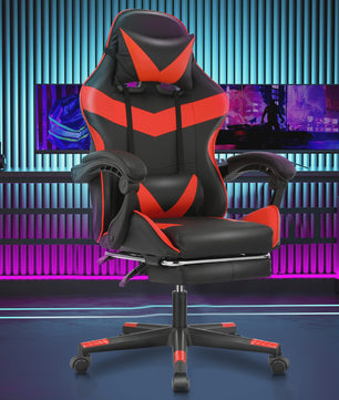 Ergonomische Gaming & Bureau Stoel met Verstelbare Rugleuning en Voetensteun